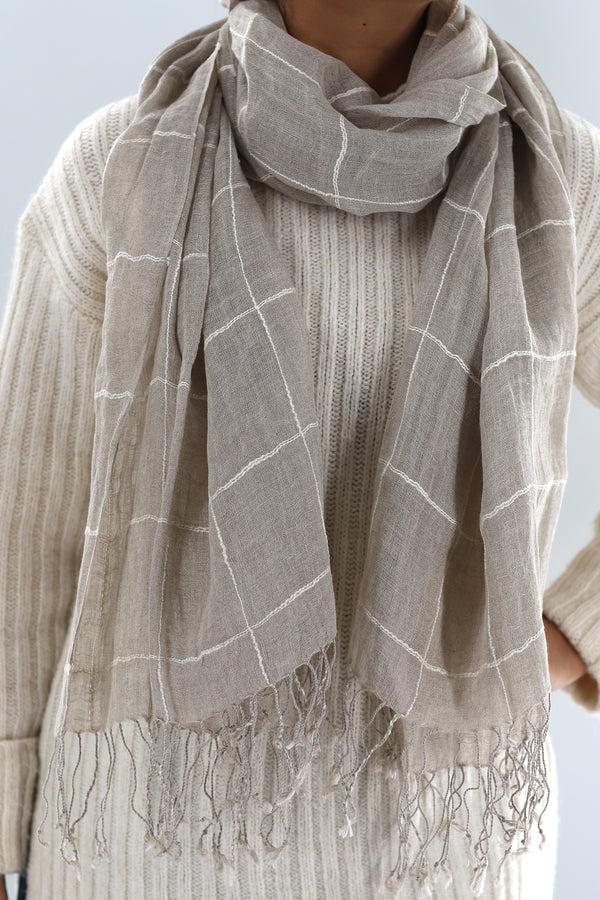 La Fiorentina Striped Linen Scarf With Fringe