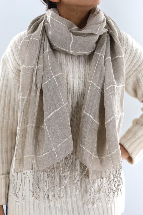 la fiorentina Striped Linen Scarf with Fringe
