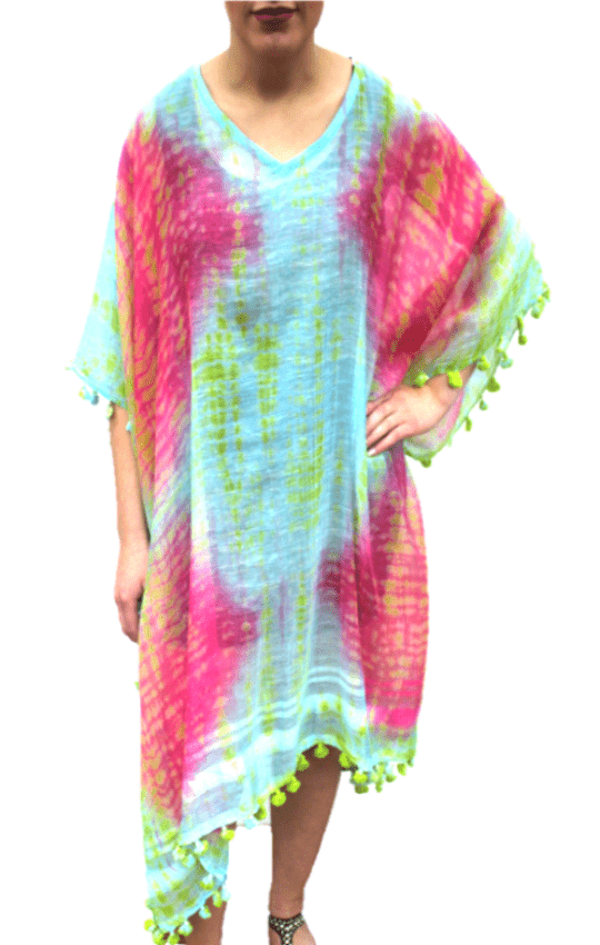 la fiorentina Tie Dye Beach Cover Up - Green/Pink