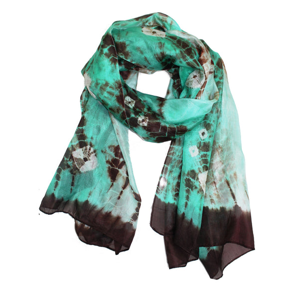 la fiorentina Tie Dyed Silk Scarf - Green/Brown