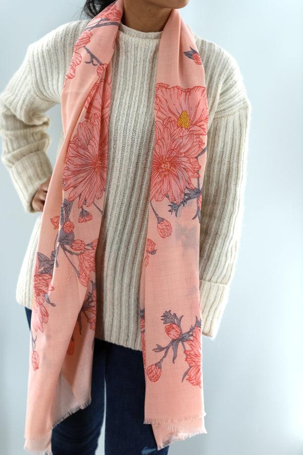 la fiorentina Wool Soft Floral Print Scarf