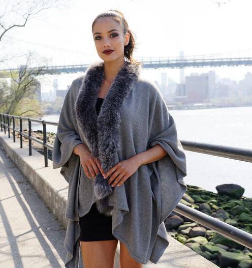 la fiorentina Wool Wrap with Fur Trim