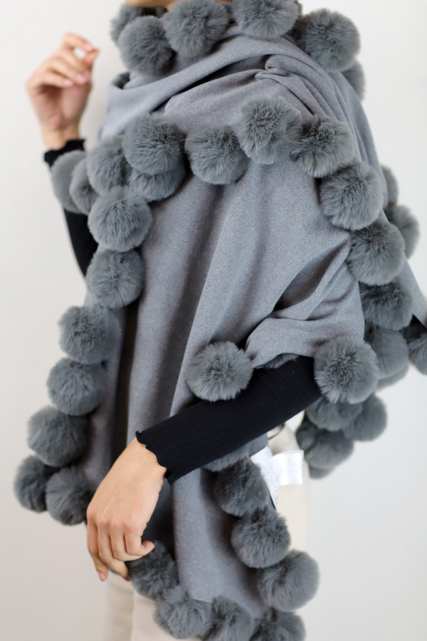 La Fiorentina La Fiorentina Wrap /w Faux Pom-Pom Detail - Grey