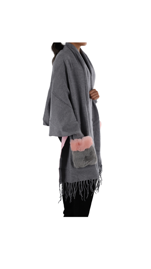 La Fiorentina Wrap With Faux Fur Trim Pockets
