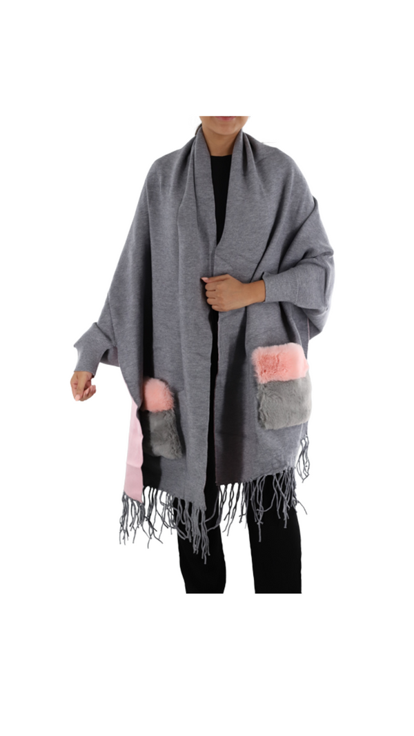 la fiorentina Wrap with Faux Fur Trim Pockets