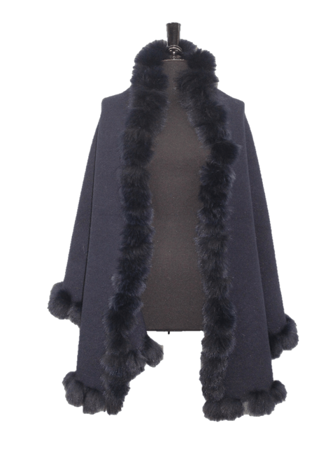La Fiorentina Wrap With Fox Pom Border - Dark Blue