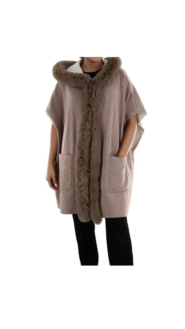 la fiorentina Wrap with Hood/ Faux Fur Trim