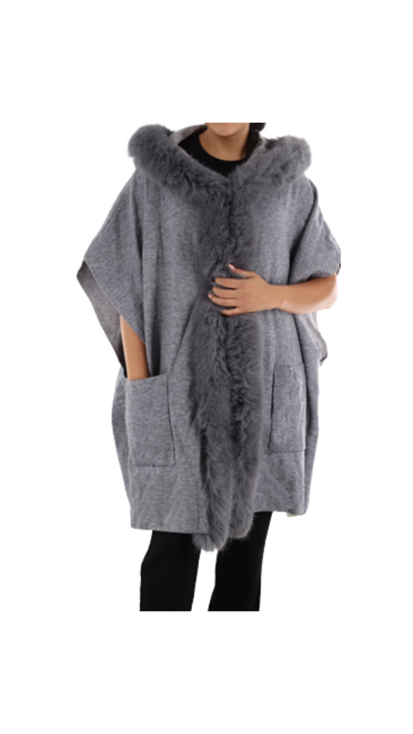 la fiorentina Wrap with Hood/ Faux Fur Trim