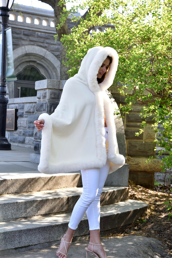 La Fiorentina Wrap With Hood & Faux Trim - Ivory