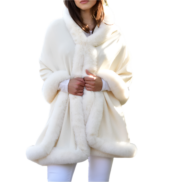 la fiorentina Wrap with Hood & Faux Trim - Ivory