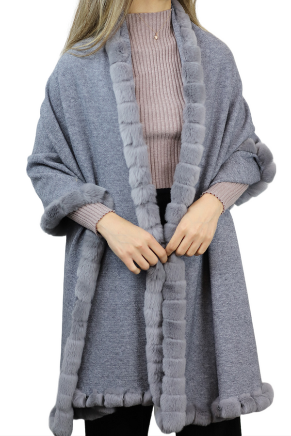 La Fiorentina La Fiorentina Wrap With Rex Fur Trim - Grey