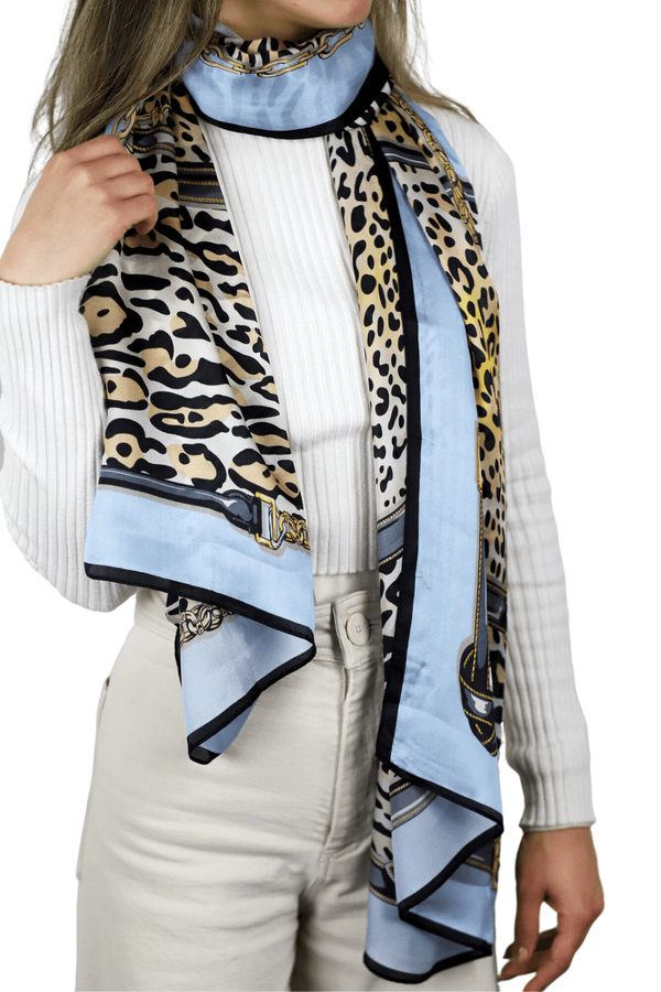 La Fiorentina Leopard Print 100% Silk Scarf - Blue & Black