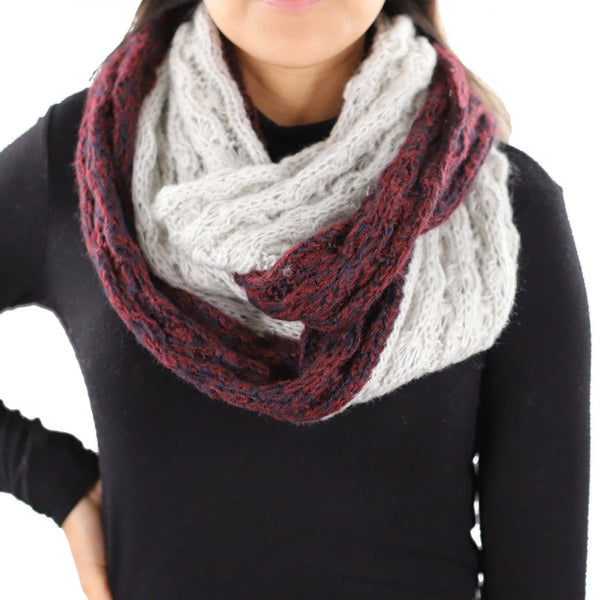 la fiorentina Lightweight Infinity Knit Muffler-Burgundy/Silver