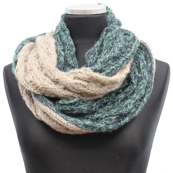 La Fiorentina Lightweight Infinity Knit Muffler-Camel/Green