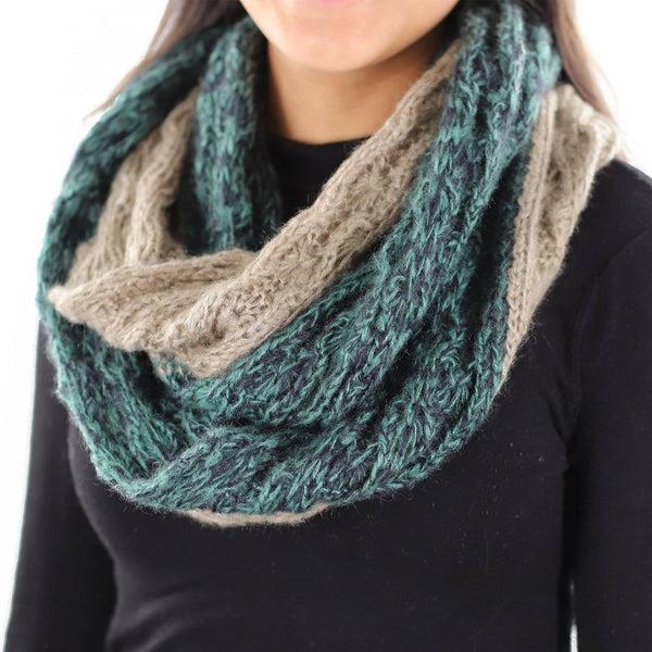 la fiorentina Lightweight Infinity Knit Muffler-Camel/Green