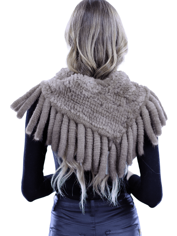 La Fiorentina Lightweight Mink Neck Warmer With Fringes - Camel