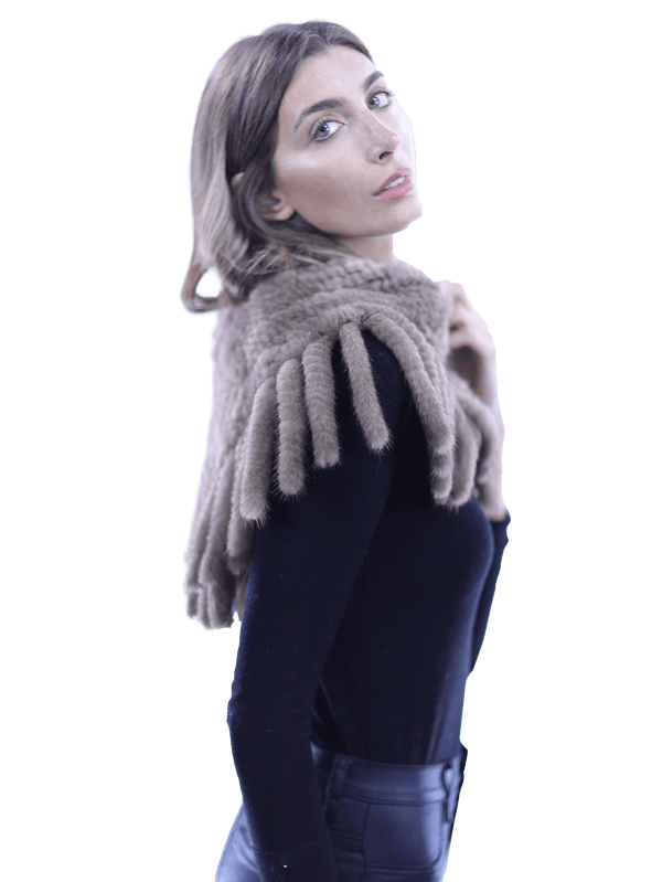 La Fiorentina Lightweight Mink Neck Warmer With Fringes - Camel