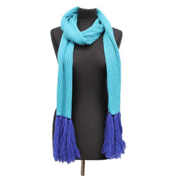 la fiorentina Long Length Scarf With Contrasting Fringe - Dark Blue/Light Blue