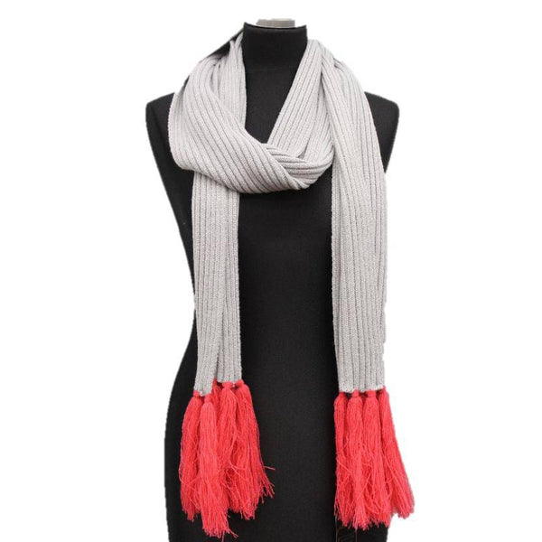 la fiorentina Long Length Scarf With Contrasting Fringe - Grey/Pink