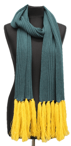 La Fiorentina Long Length Scarf With Contrasting Fringe - Yellow/Dark Green