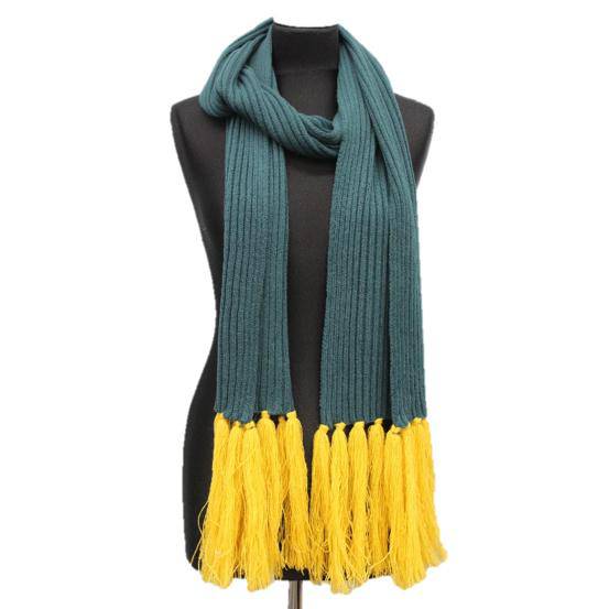 la fiorentina Long Length Scarf With Contrasting Fringe - Yellow/Dark Green