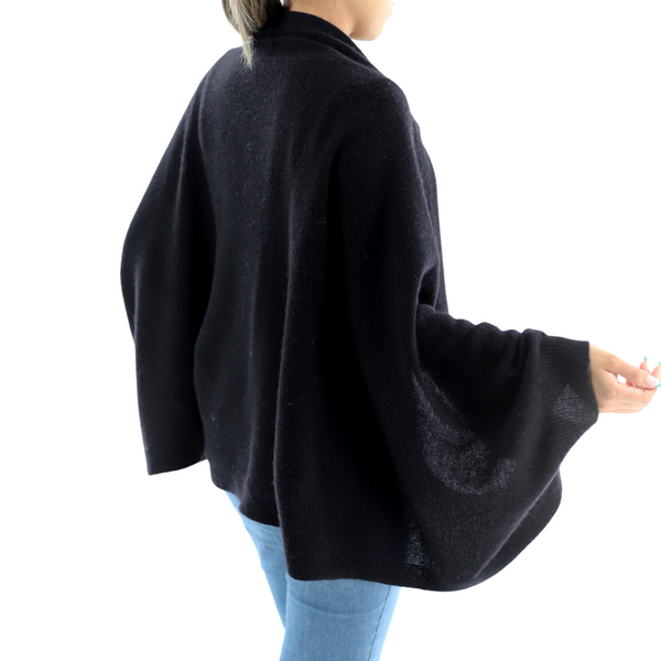 La Fiorentina Luxe Soft Cashmere/Wool Blend Cocoon Shawl - Black - One Size