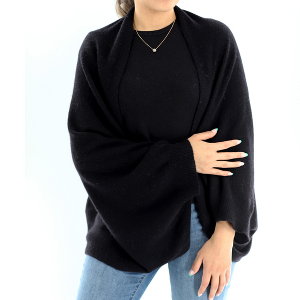 La Fiorentina Luxe Soft Cashmere/Wool Blend Cocoon Shawl - Black - One Size