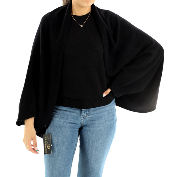 la fiorentina Luxe Soft Cashmere/Wool Blend Cocoon Shawl - Black - One Size la fiorentina Luxe Soft Cashmere/Wool Blend Cocoon Shawl - Black - One Size
