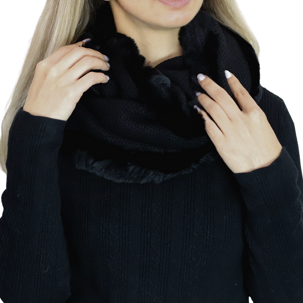 La Fiorentina Luxurious Honeycomb Rex Rabbit Fur Scarf - Black - One Size