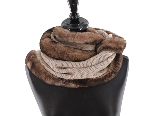 La Fiorentina Luxurious Honeycomb Rex Rabbit Fur Scarf - Brown - One Size