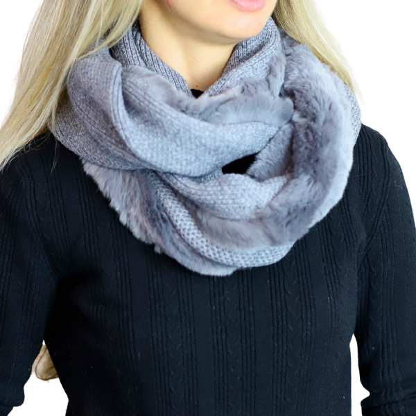 La Fiorentina Luxurious Honeycomb Rex Rabbit Fur Scarf - Grey - One Size