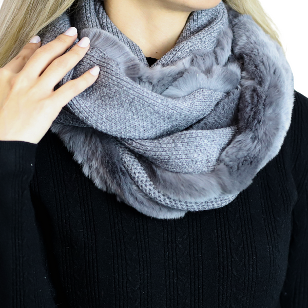 la fiorentina Luxurious Honeycomb Rex Rabbit Fur Scarf - Grey - One Size