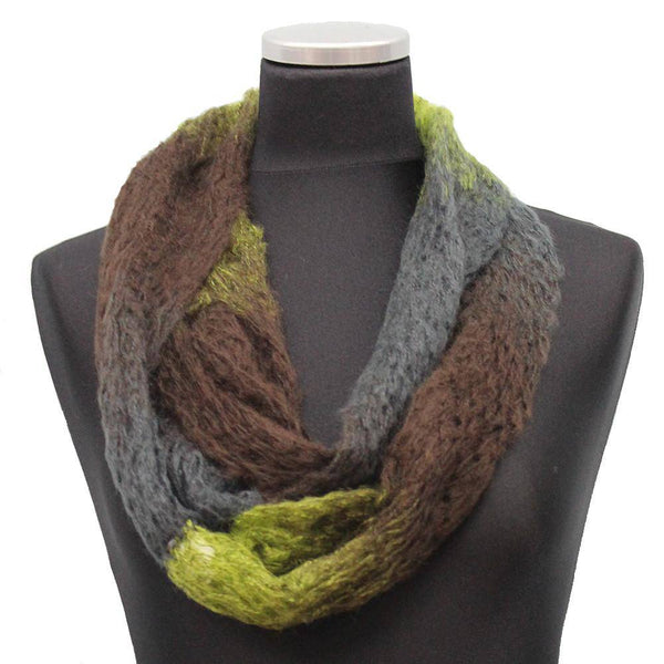 la fiorentina Mohair-like Space Dyed Infinity Muffler-Khaki/Chocolate/Grey Combo
