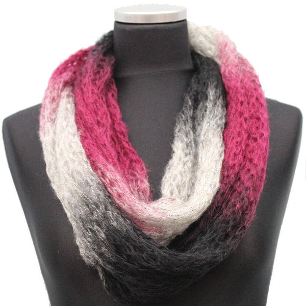 La Fiorentina Mohair-like Space Dyed Infinity Muffler-Purple/Ruby/Grey Combo