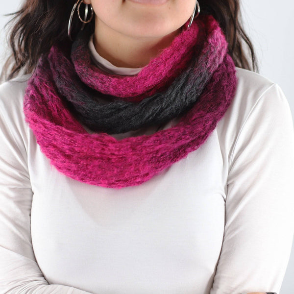 la fiorentina Mohair-like Space Dyed Infinity Muffler-Purple/Ruby/Grey Combo