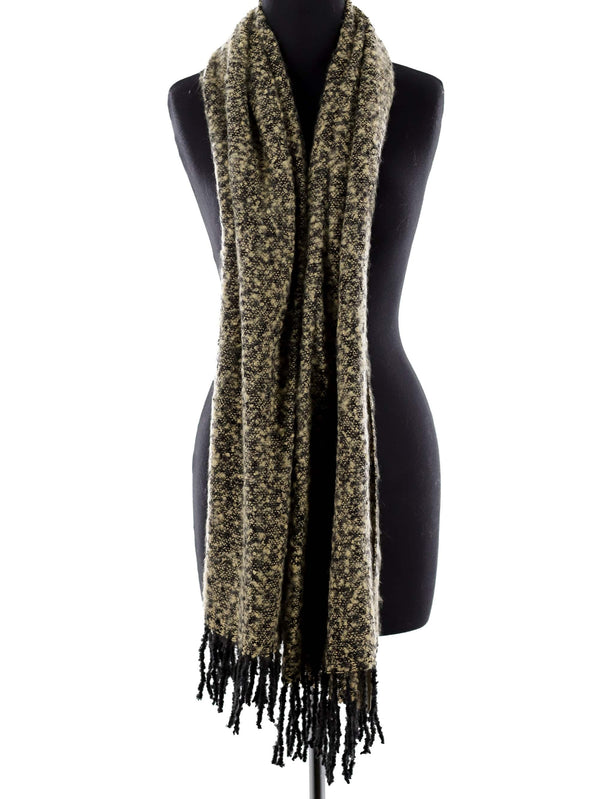 La Fiorentina Muffler Scarf Plush With Fringe - Black/Ivory