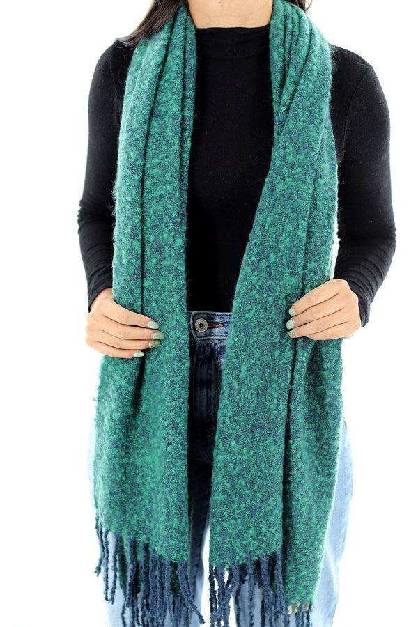 La Fiorentina Muffler Scarf Plush With Fringe - Blue/Green
