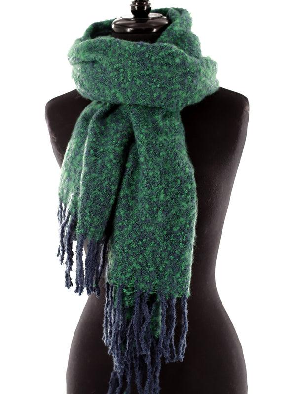 La Fiorentina Muffler Scarf Plush With Fringe - Blue/Green