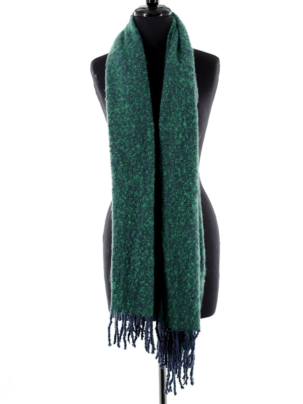 La Fiorentina Muffler Scarf Plush With Fringe - Blue/Green