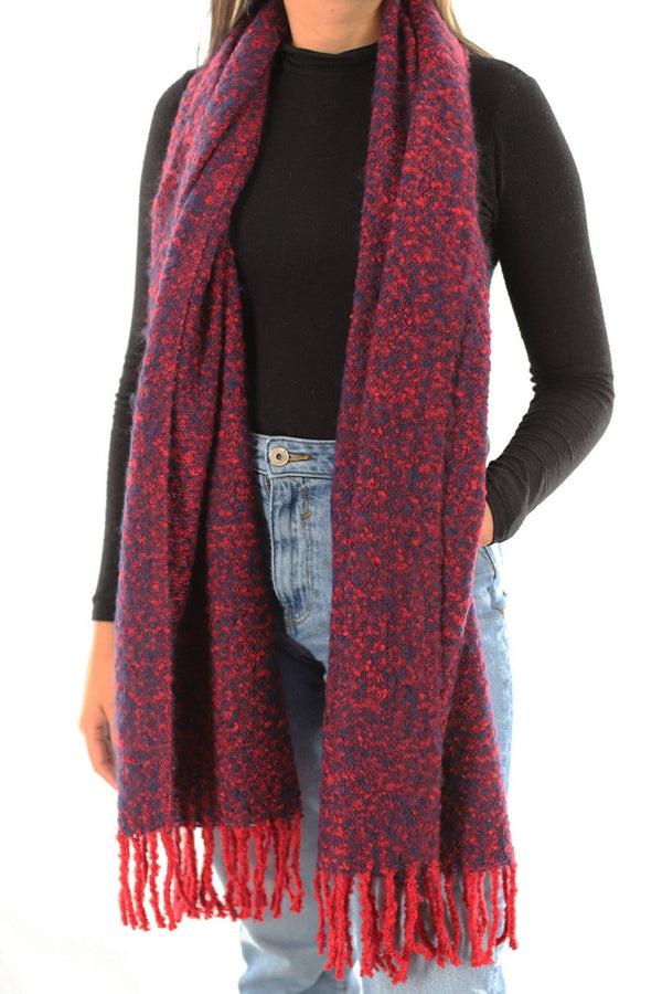 La Fiorentina Muffler Scarf Plush With Fringe - Blue/Red
