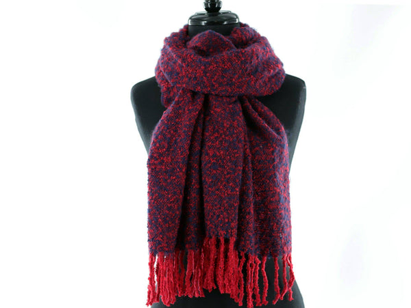 La Fiorentina Muffler Scarf Plush With Fringe - Blue/Red