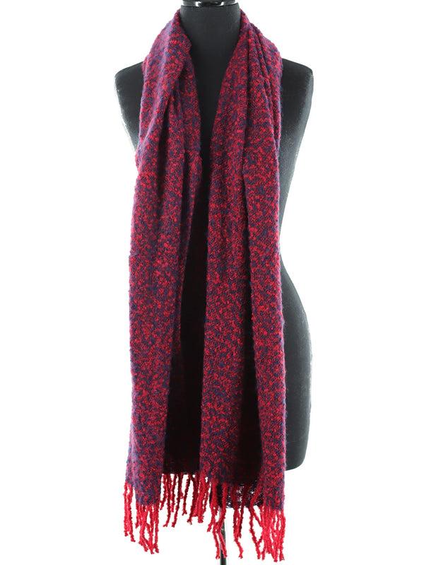 La Fiorentina Muffler Scarf Plush With Fringe - Blue/Red