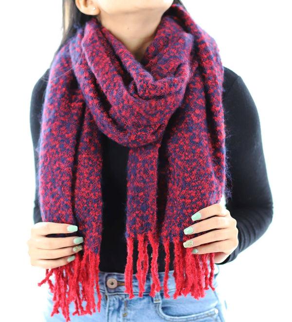 la fiorentina Muffler Scarf Plush with Fringe - Blue/Red
