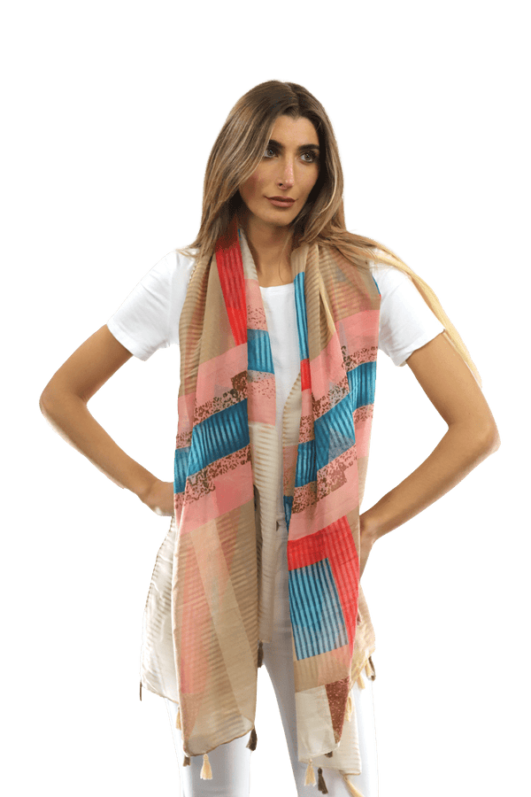 La Fiorentina Multi-colored Pattern Woven Scarf-Beige