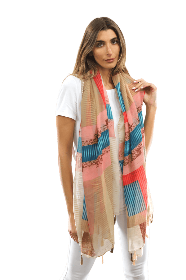 La Fiorentina Multi-colored Pattern Woven Scarf-Beige