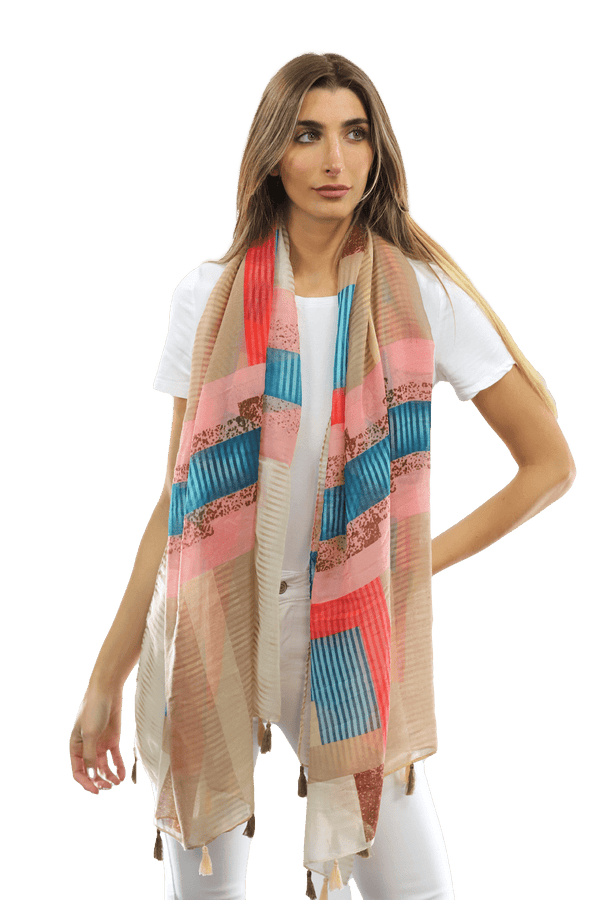la fiorentina Multi-colored pattern woven scarf-Beige