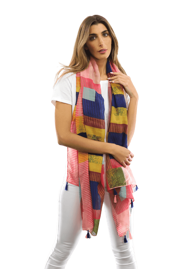 La Fiorentina Multi-colored Pattern Woven Scarf-Pink