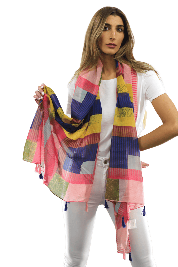 La Fiorentina Multi-colored Pattern Woven Scarf-Pink