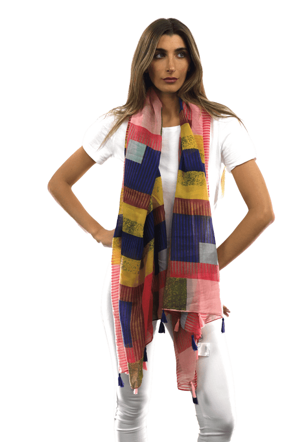 La Fiorentina Multi-colored Pattern Woven Scarf-Pink