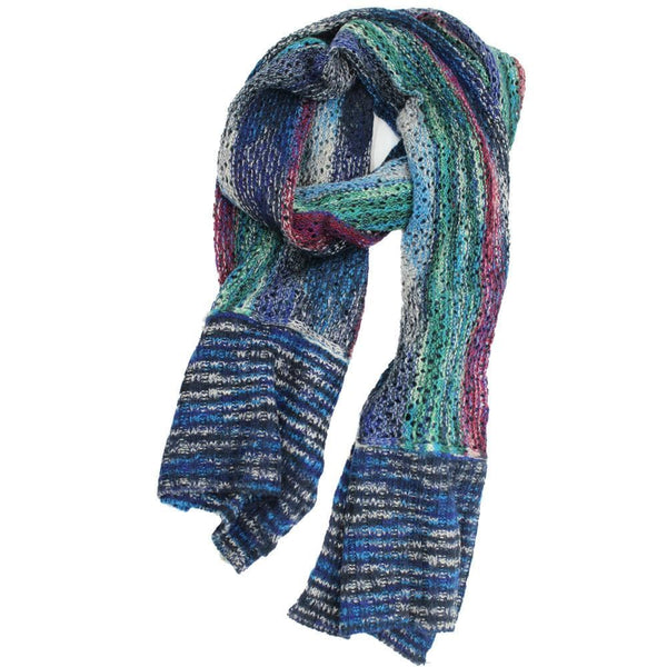 la fiorentina Multicolor Marble Knit Scarf w/ Contrast End-Navy Combo